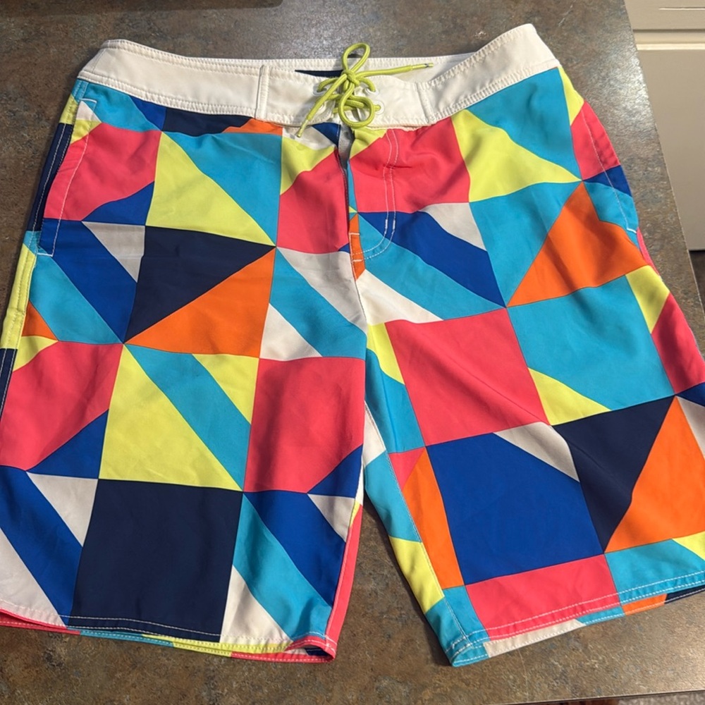 AEO Golf Chino Shorts Mens Size MED MEDIUM M Stained‎ Glass Abstract Geometric